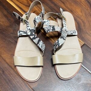 Cole Haan Beige and Snake-Print Leather Sandals